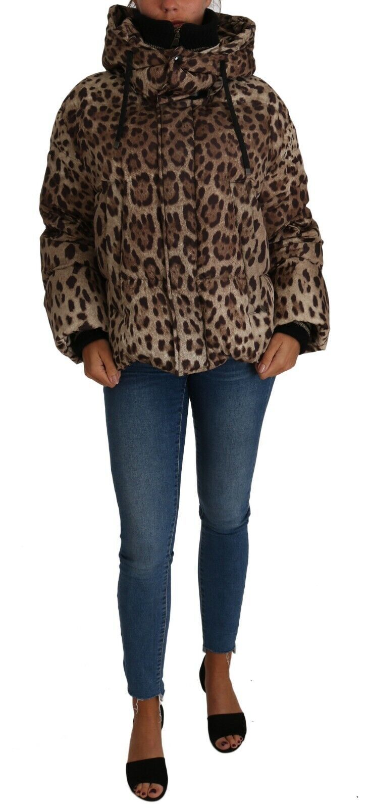 Elegant Leopard Print Puffer Coat