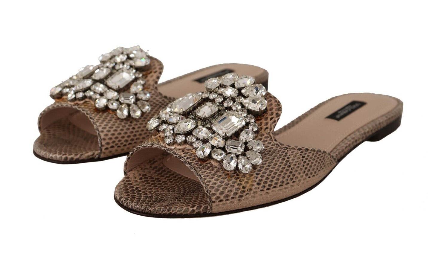 Crystal Embellished Nude Leather Slides