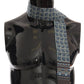 Blue Patterned Silk Slim Wrap Fringes Scarf