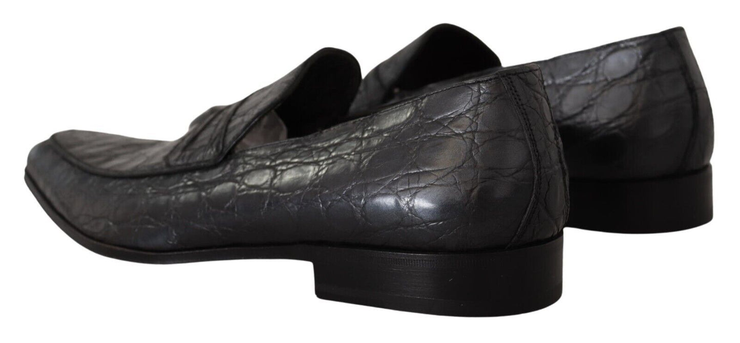 Exquisite Black & Gray Crocodile Loafers