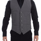 Gray Cotton Slim Fit Button Front Dress Vest