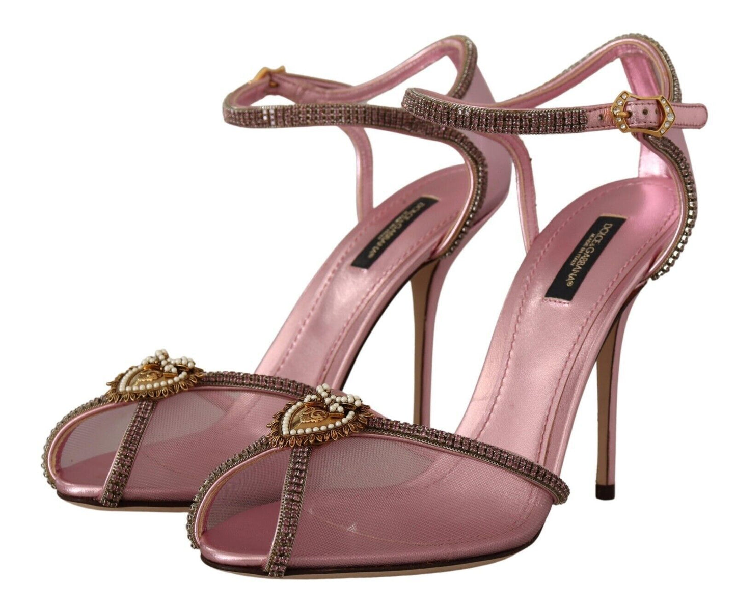 Elegant Pink Crystal Mesh Heels Sandals