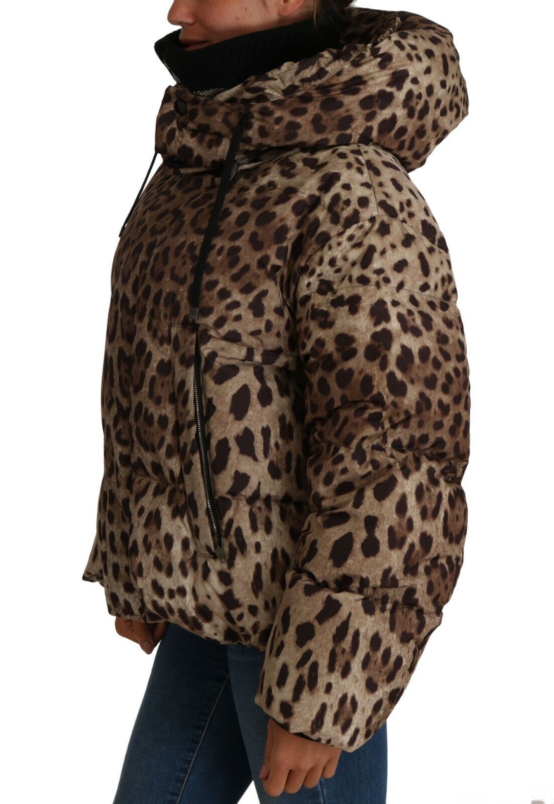 Elegant Leopard Print Puffer Coat