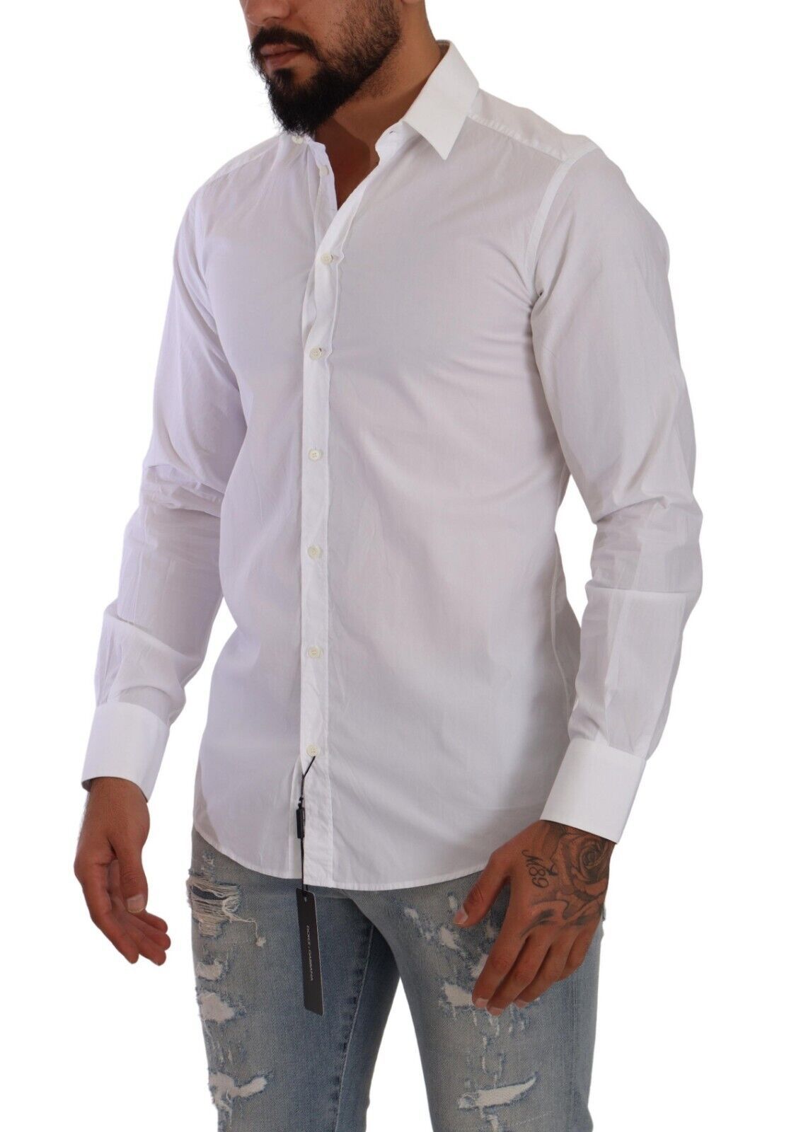 Elegant White Cotton Poplin Dress Shirt