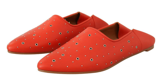 Elegant Orange Leather Flat Shoes