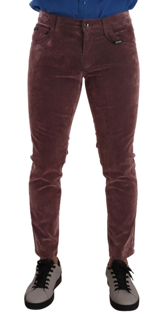 Chic Pink Slim-Fit Cotton Velvet Jeans