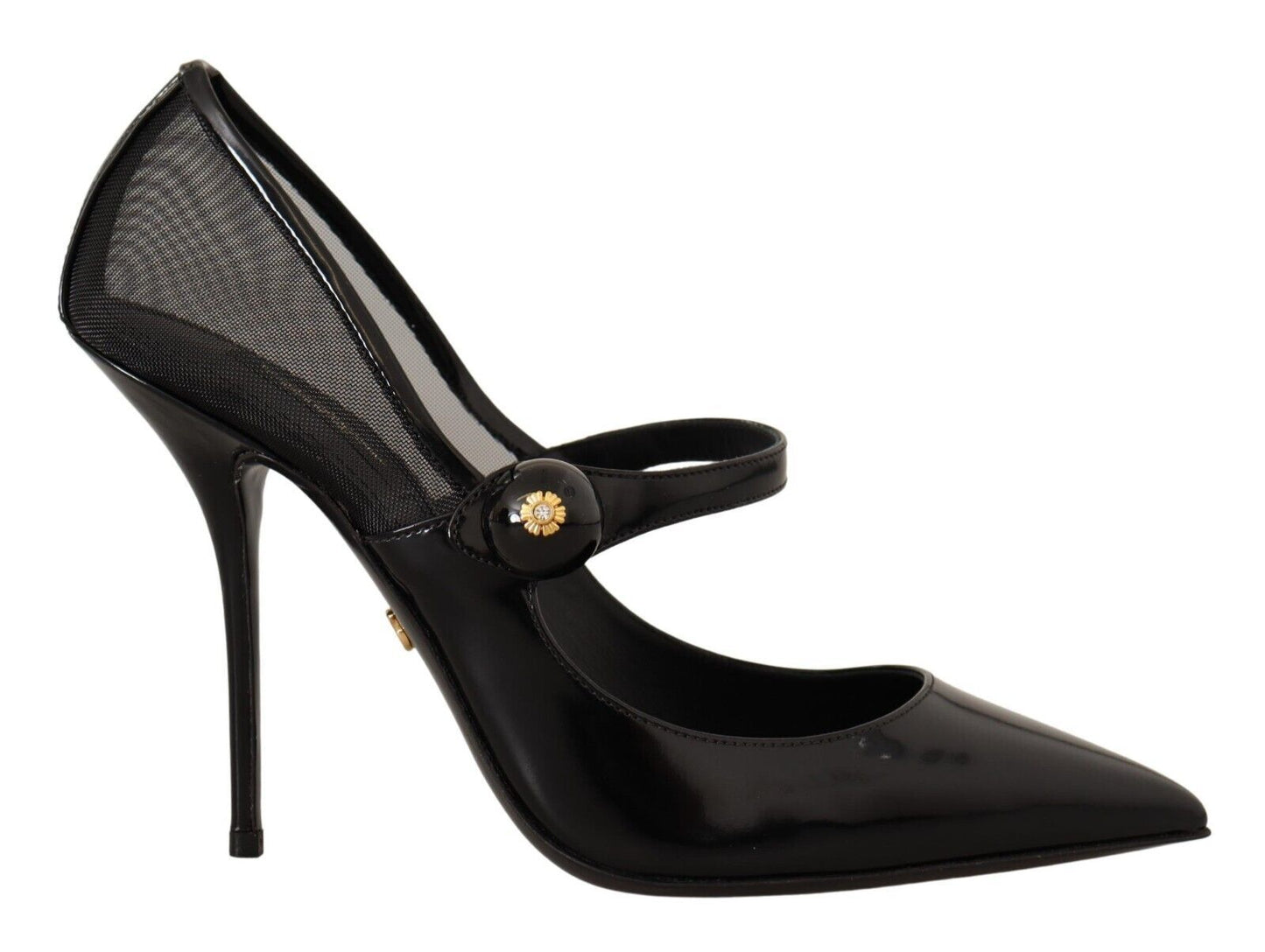 Elegant Black Leather Crystal Pumps