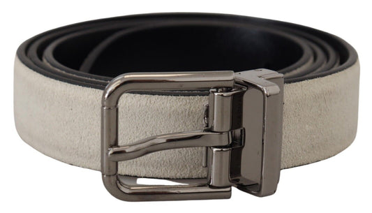 Italian White Leather Belt with Metal Buckle