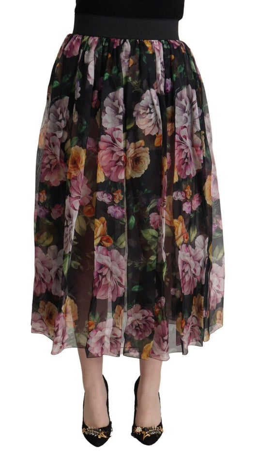 Floral Silk Pleated Midi Skirt