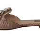 Crystal Embellished Nude Leather Slides
