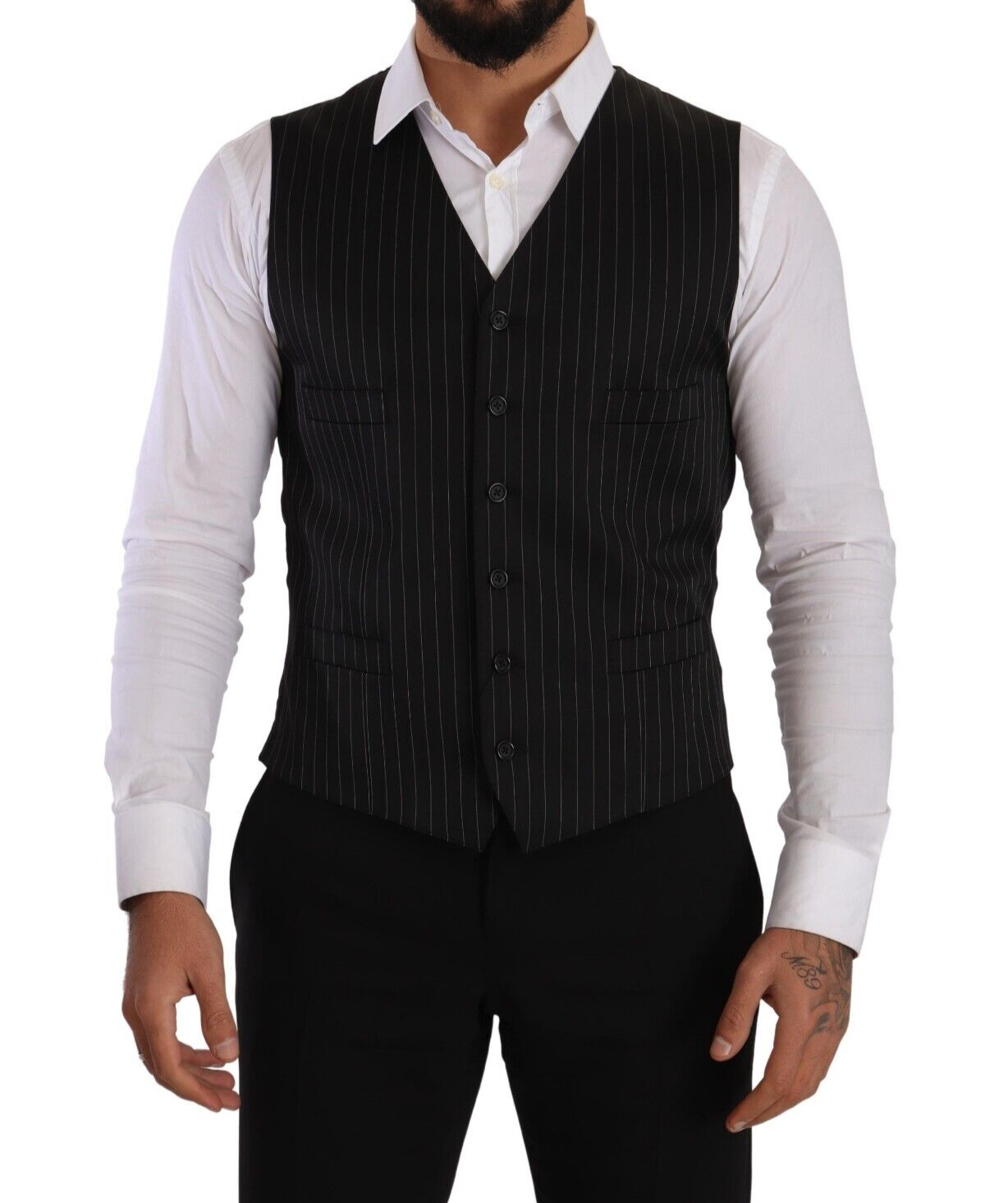 Elegant Black Striped Formal Vest