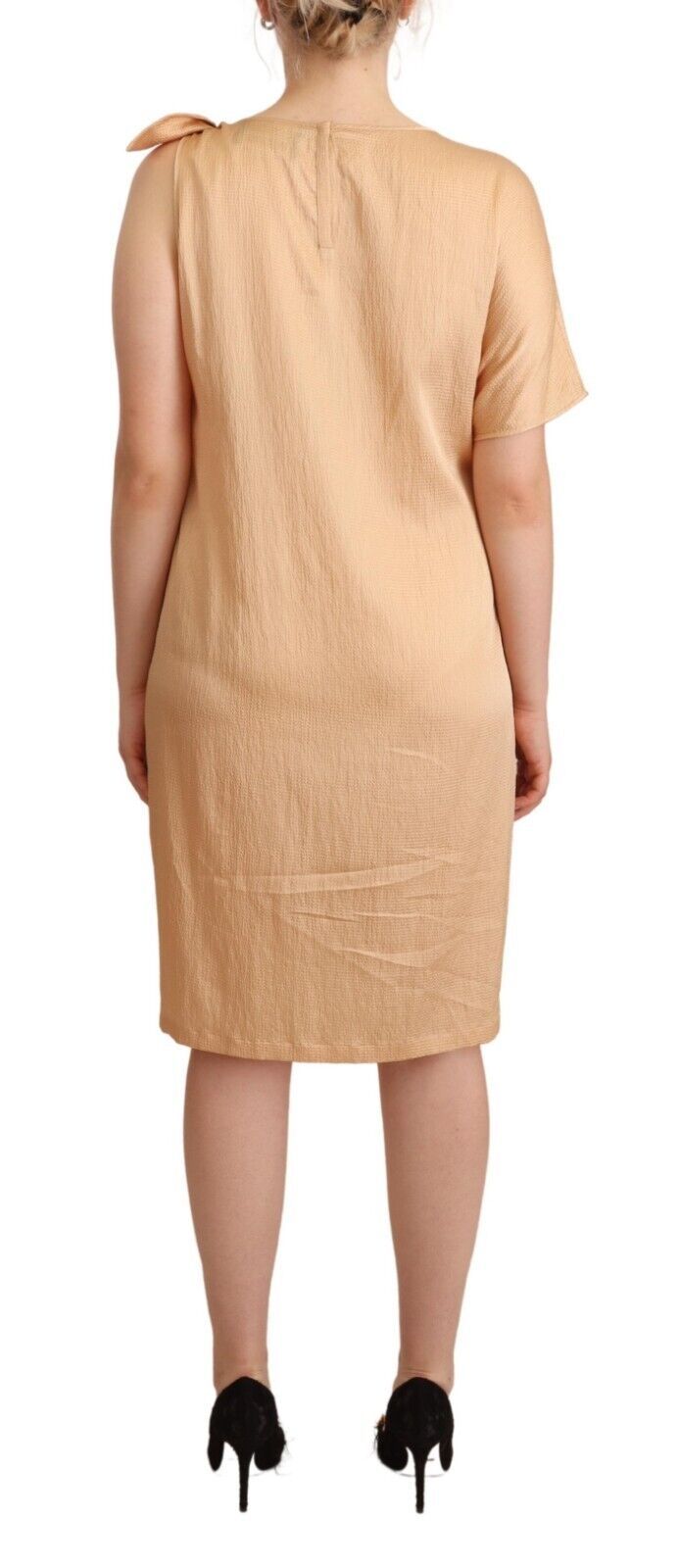 Beige One Sleeve Knee Length Shift Dress