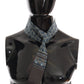 Blue Patterned Silk Slim Wrap Fringes Scarf