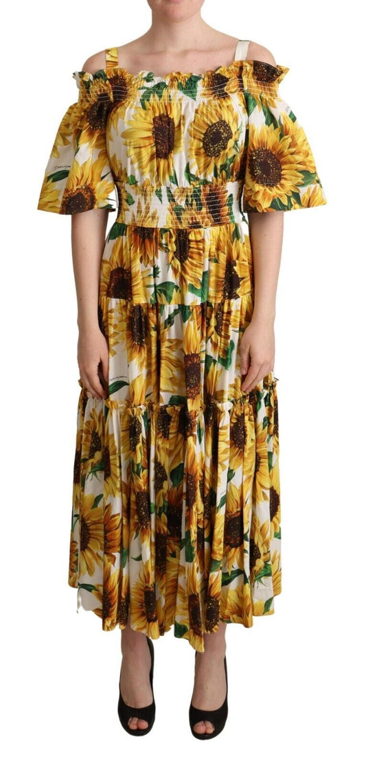 Sunflower Elegance Open Shoulder Dress