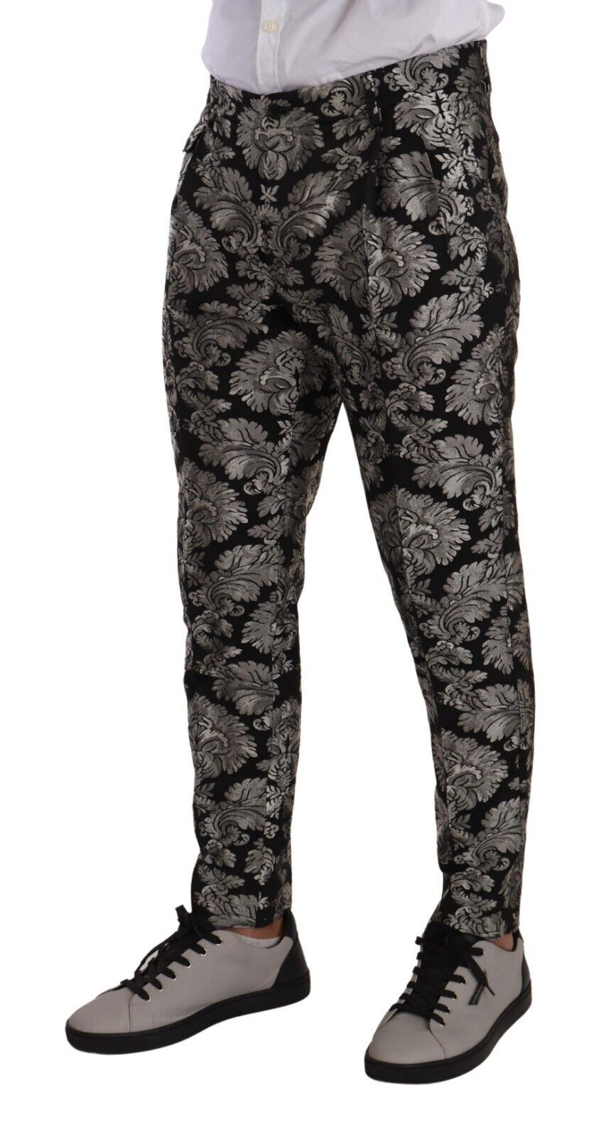 Silver Black Jacquard Dress Trouser Pants