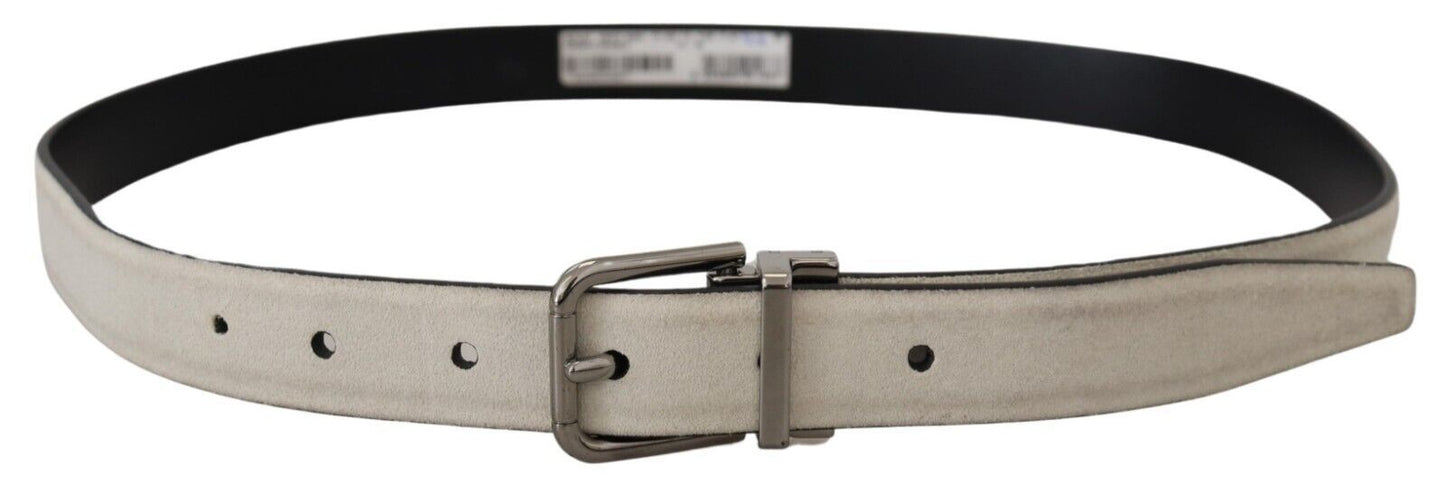 Italian White Leather Belt with Metal Buckle