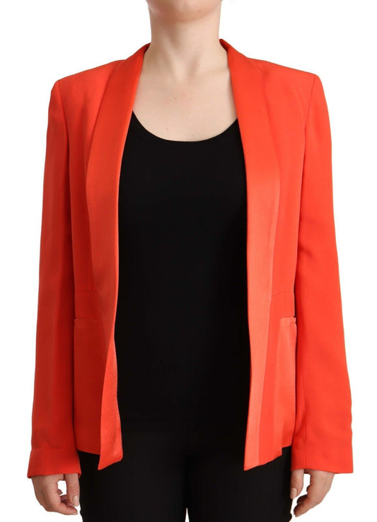 Orange Long Sleeves Acetate Blazer Pocket Overcoat Jacket