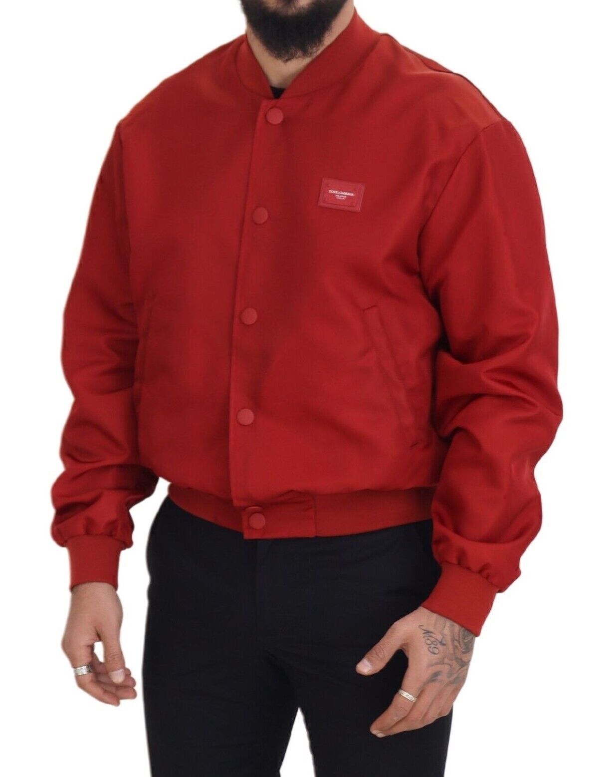 Radiant Red Nylon Bomber Jacket