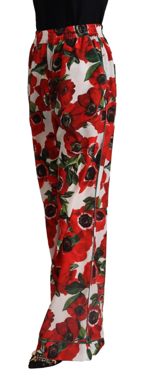 Elegant Anemone Print Wide Leg Pants