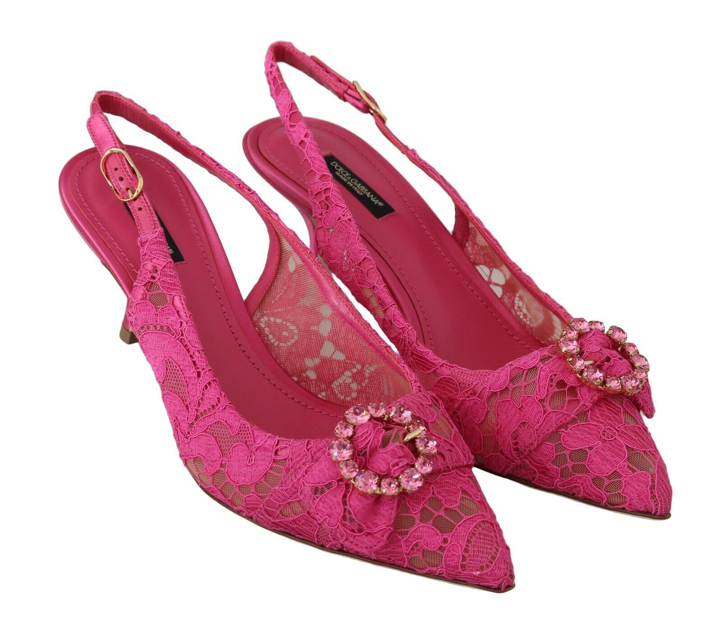 Elegant Pink Lace Slingback Heels