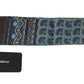 Blue Patterned Silk Slim Wrap Fringes Scarf