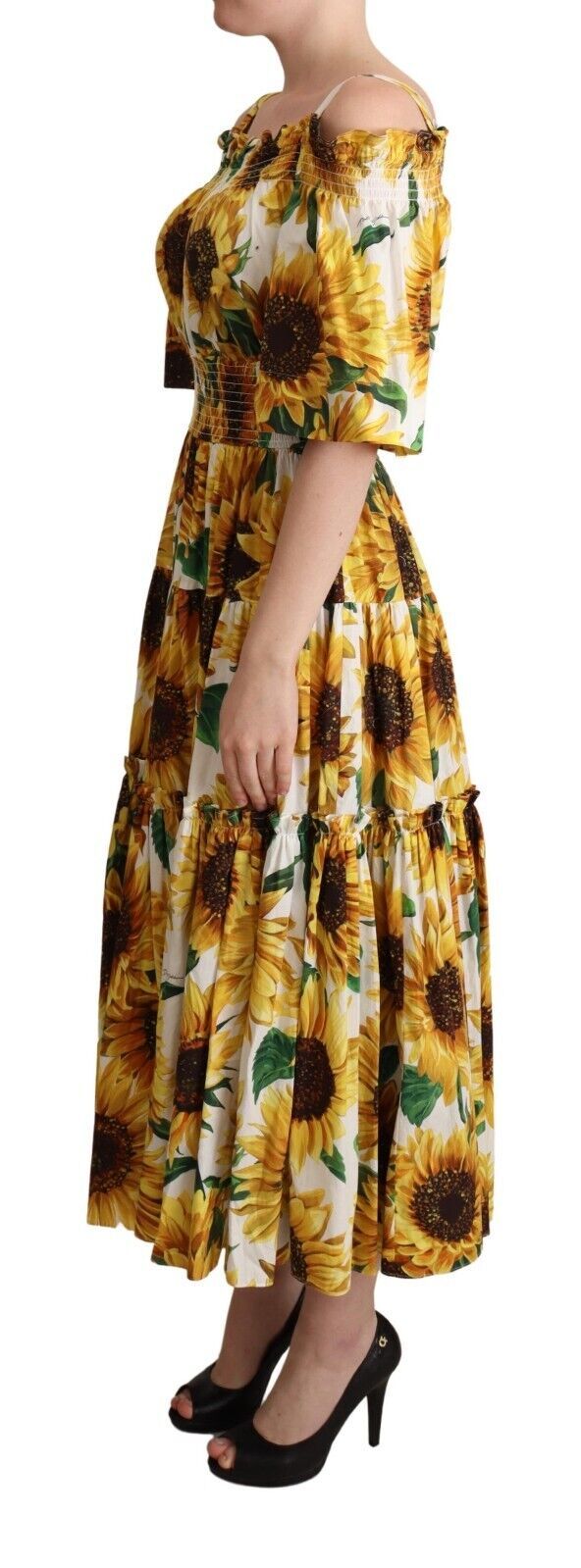 Sunflower Elegance Open Shoulder Dress