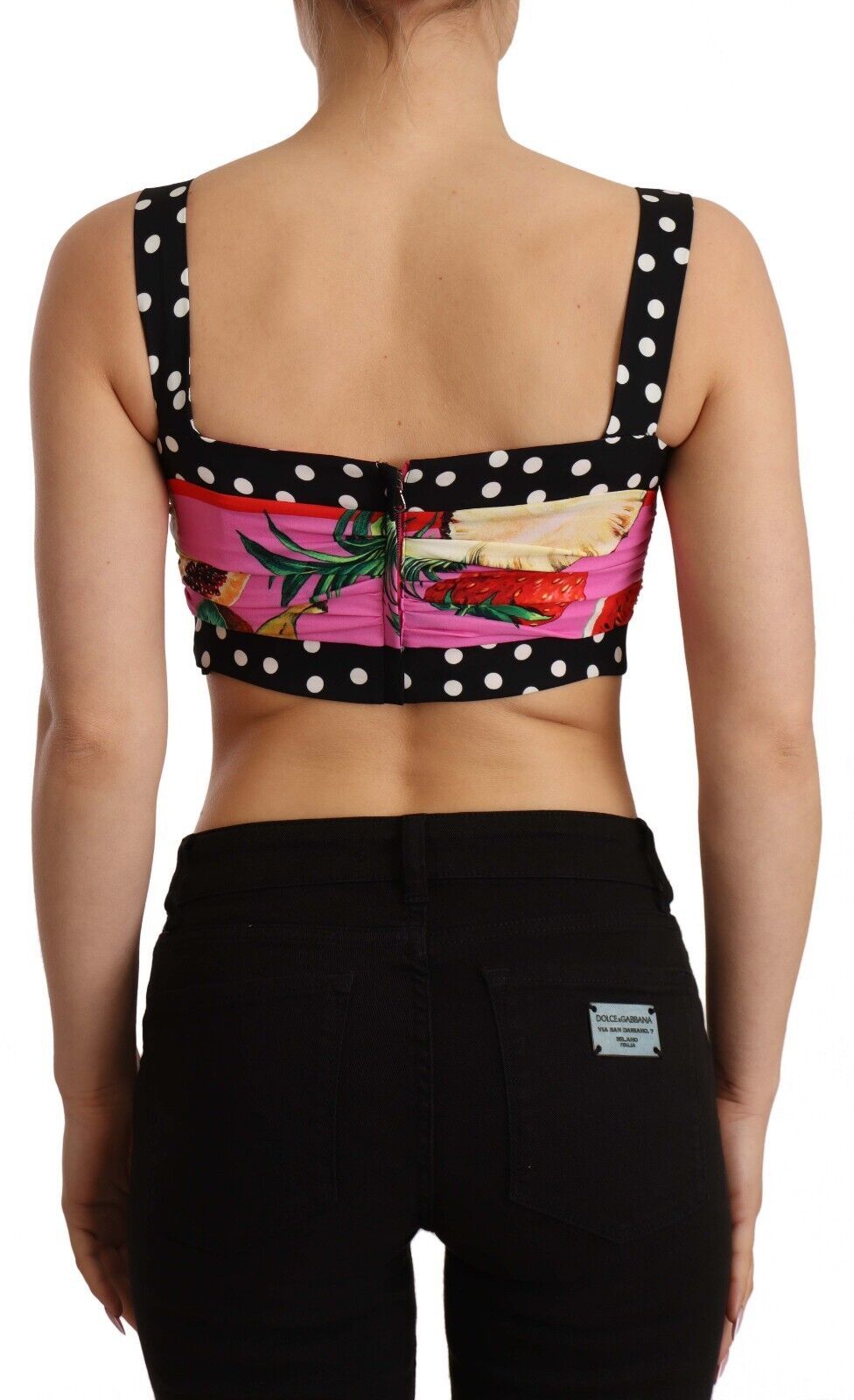 Elegant Polka Dot & Fruit Silk Crop Top