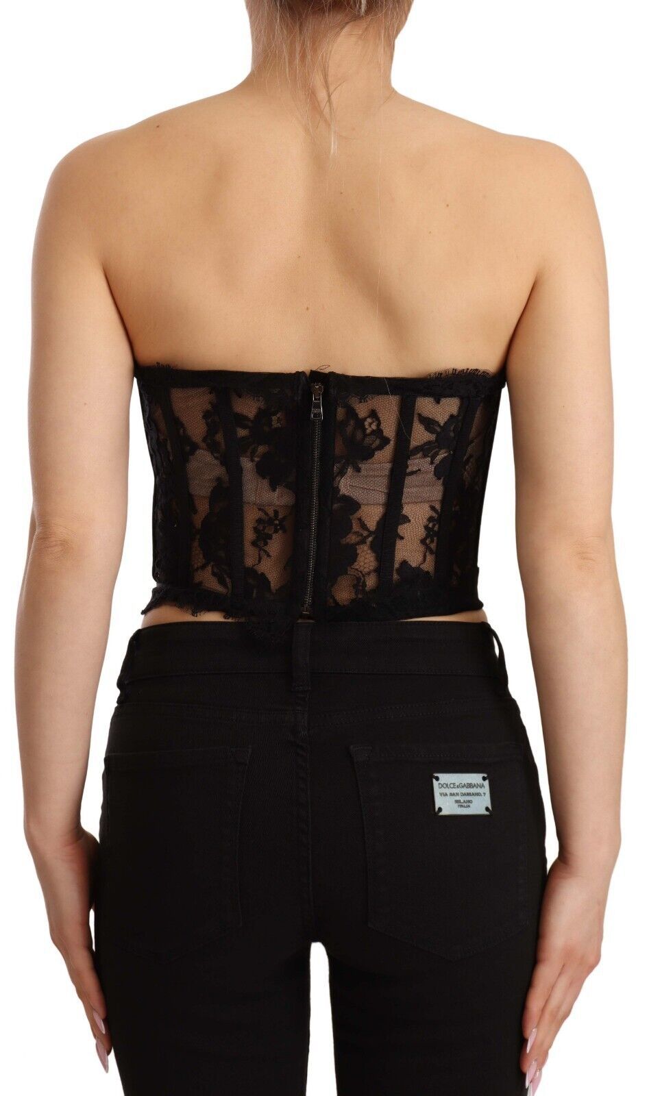 Elegant Black Cotton Blend Corset Top