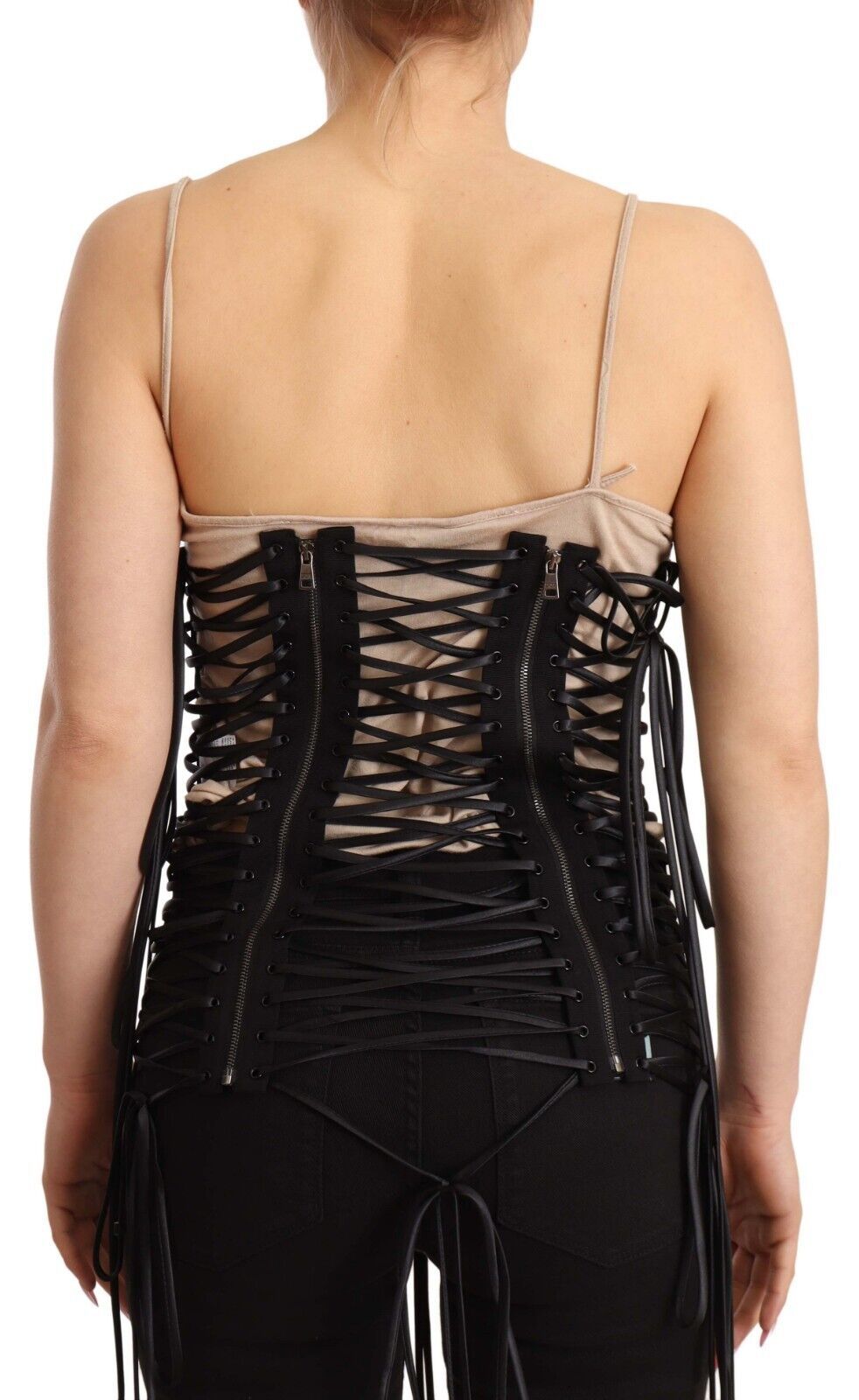 Chic Black Corset Top With Double Zip Closure