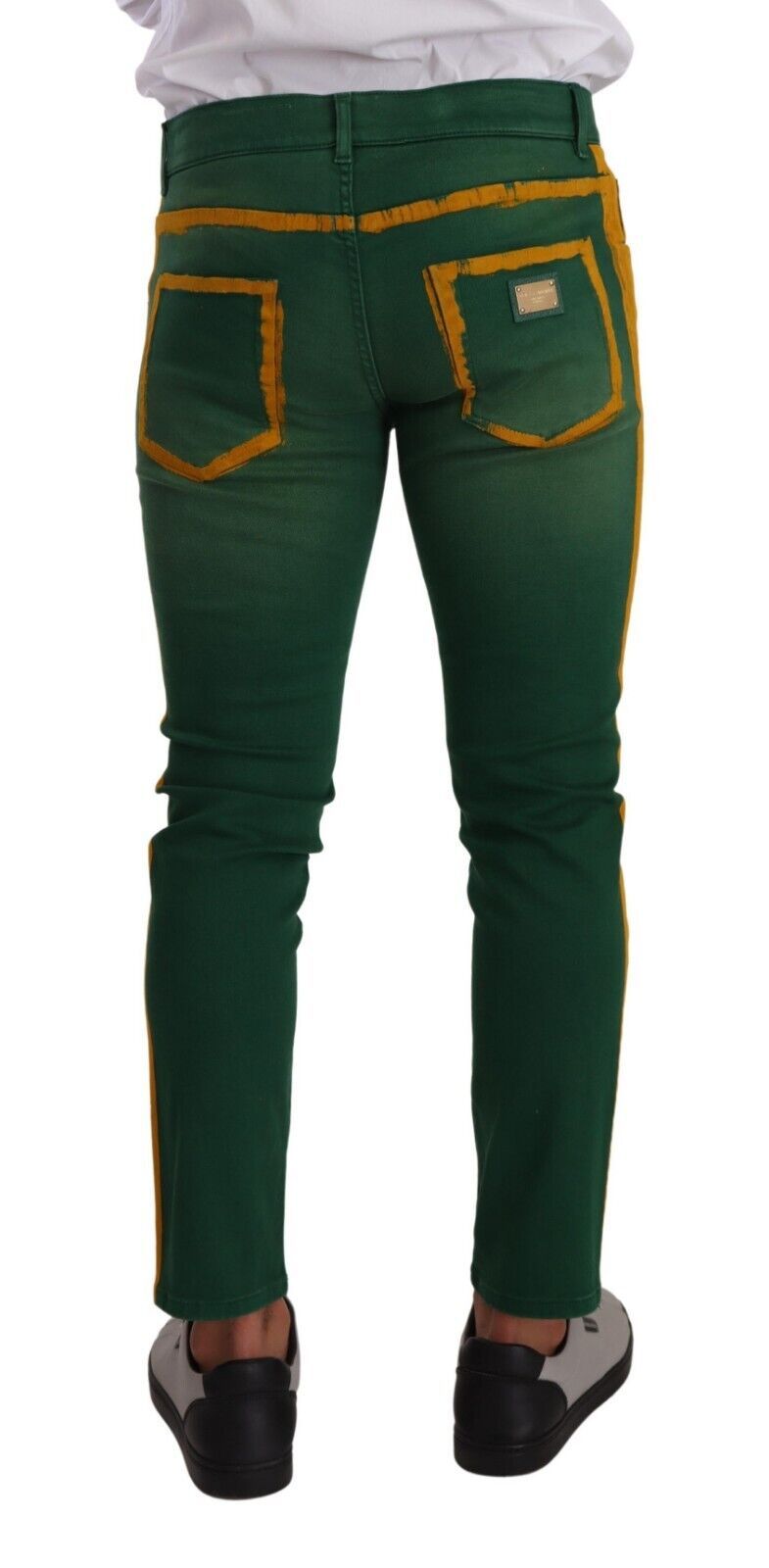 Elegant Skinny Denim Jeans in Green and Yellow