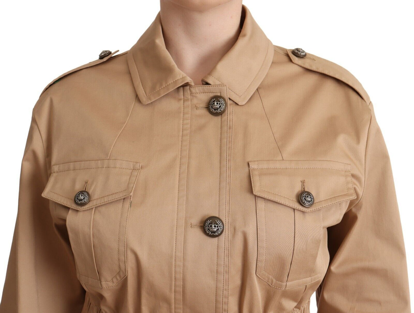 Chic Beige Button Down Coat with Embellishments