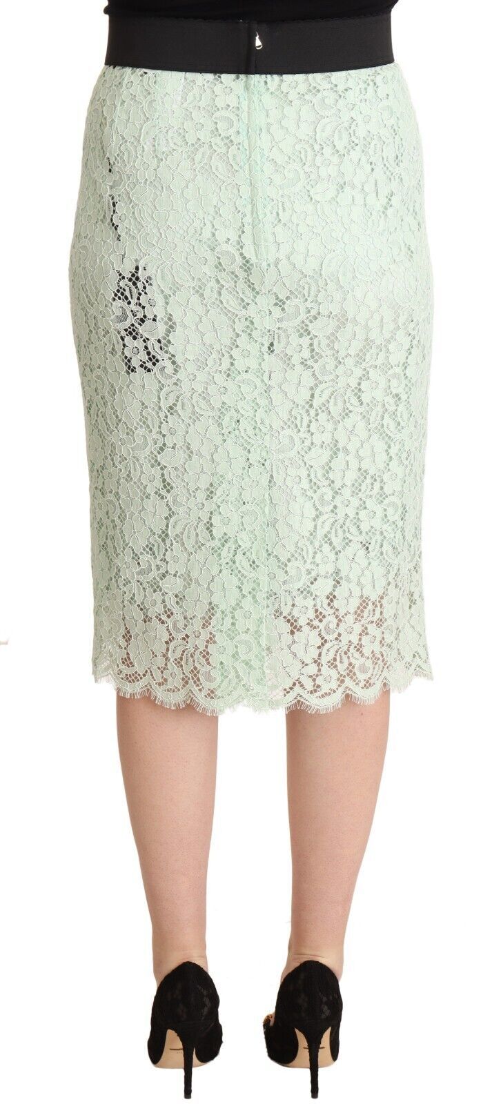 Elegant Mint Green Lace Midi Skirt