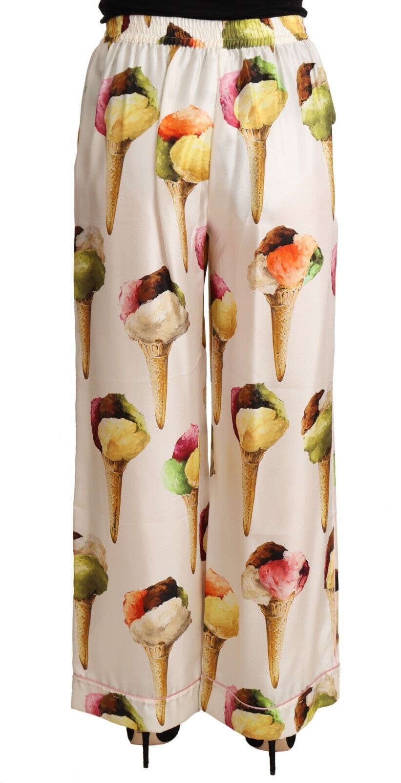 Elegant Silk Lounge Pants with Ice Cream Print