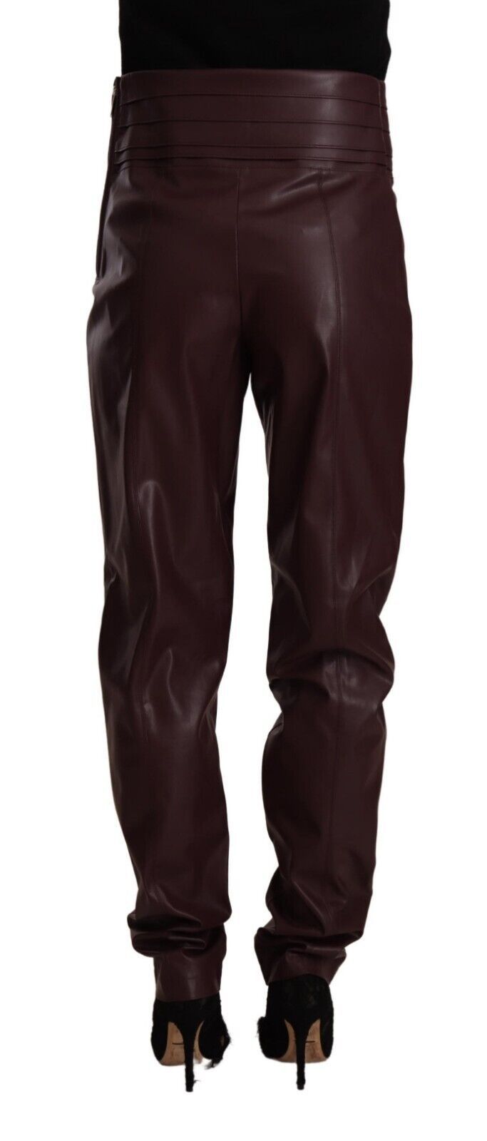 High Waist Skinny Trousers in Dark Brown