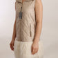 Beige Quilted Hooded Sleeveless Coat Jacket