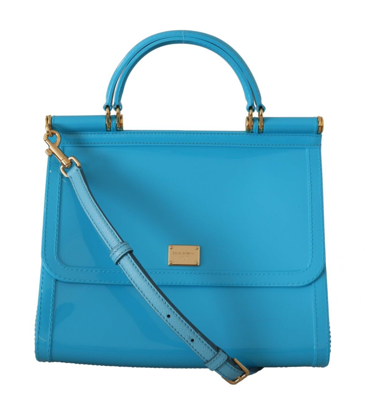 Elegant Sicily Shoulder Bag in Blue with Gold Detail