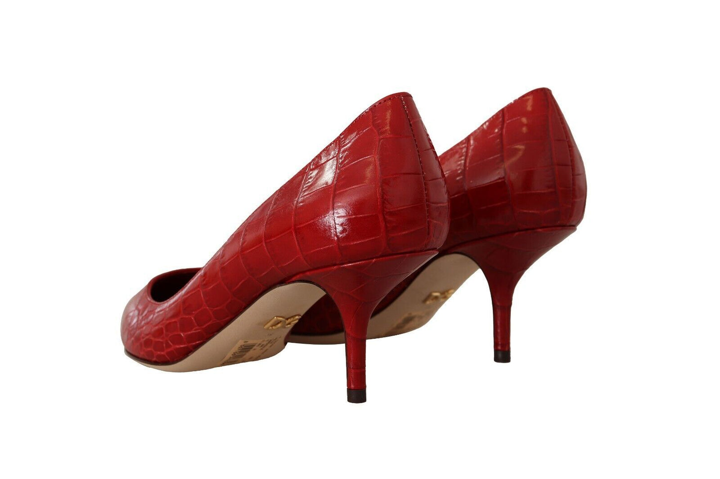 Elegant Red Leather Mid-Heel Pumps