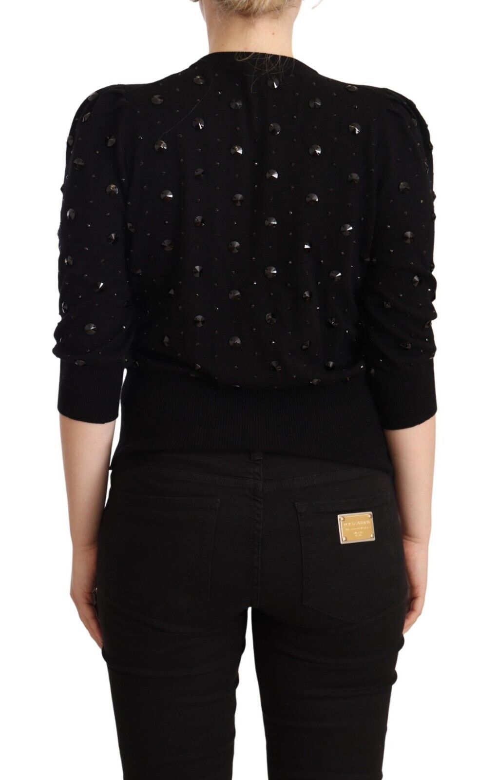 Elegant Black Cashmere Crystal Cardigan