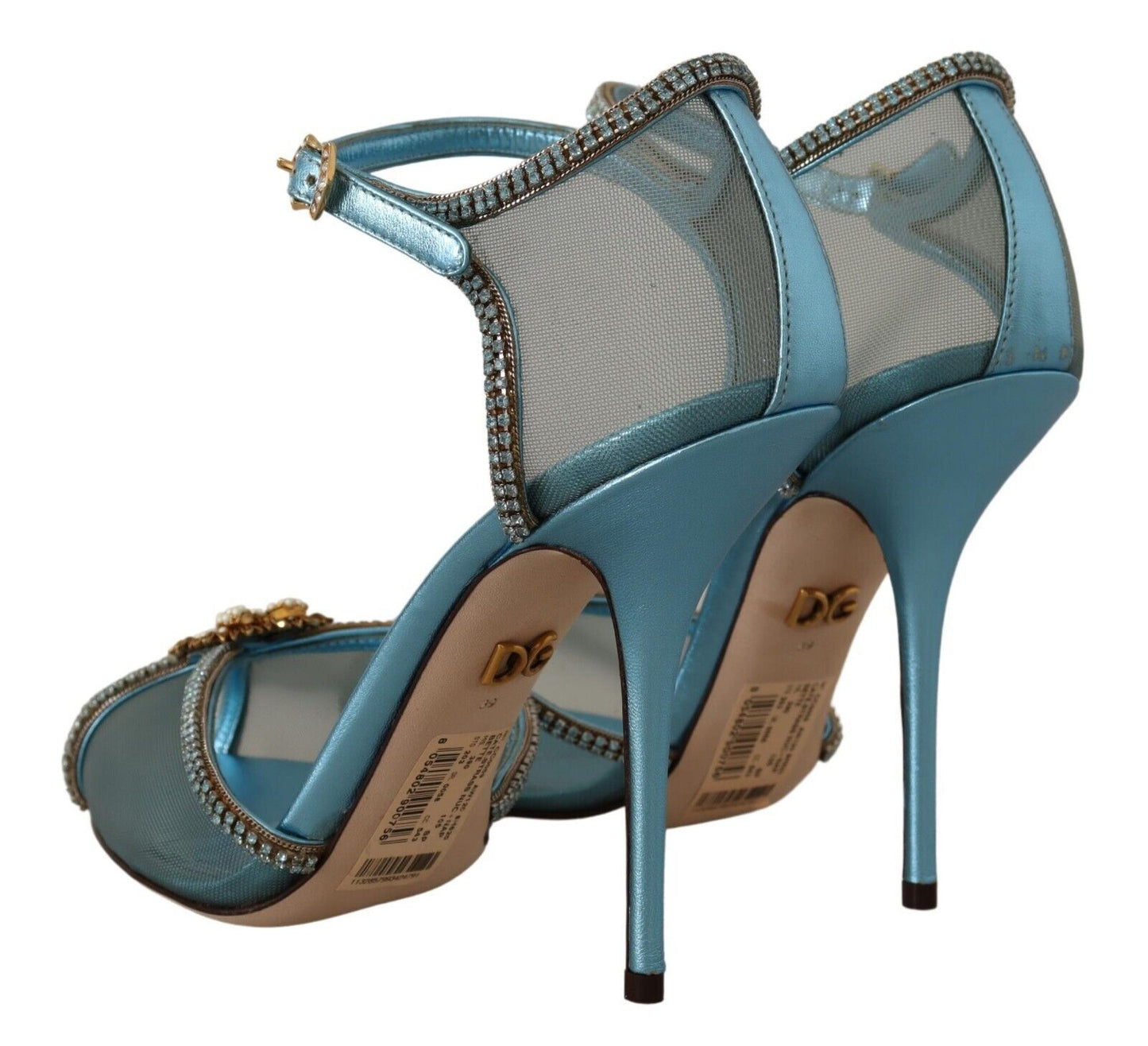 Elegant Blue Mesh Heel Sandals