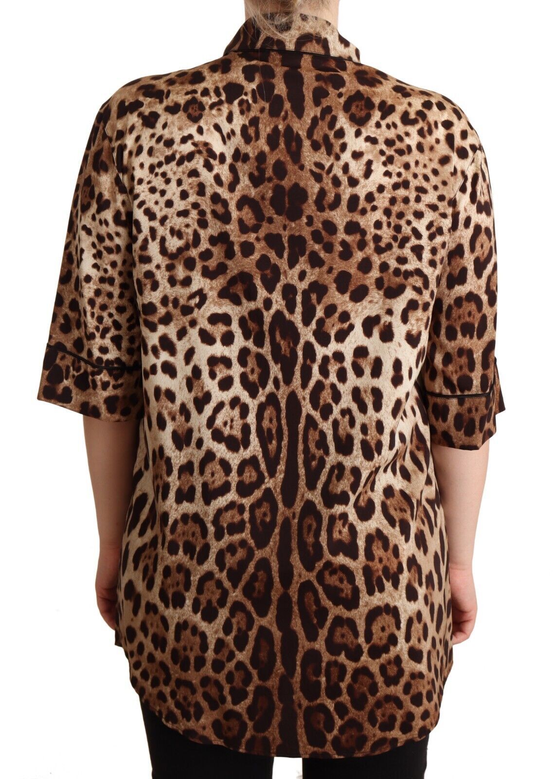 Elegant Leopard Print Silk Polo Top