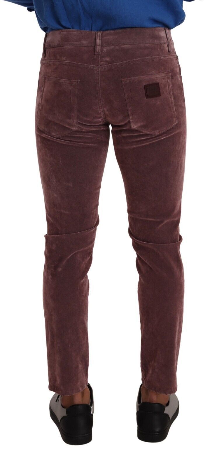 Chic Pink Slim-Fit Cotton Velvet Jeans