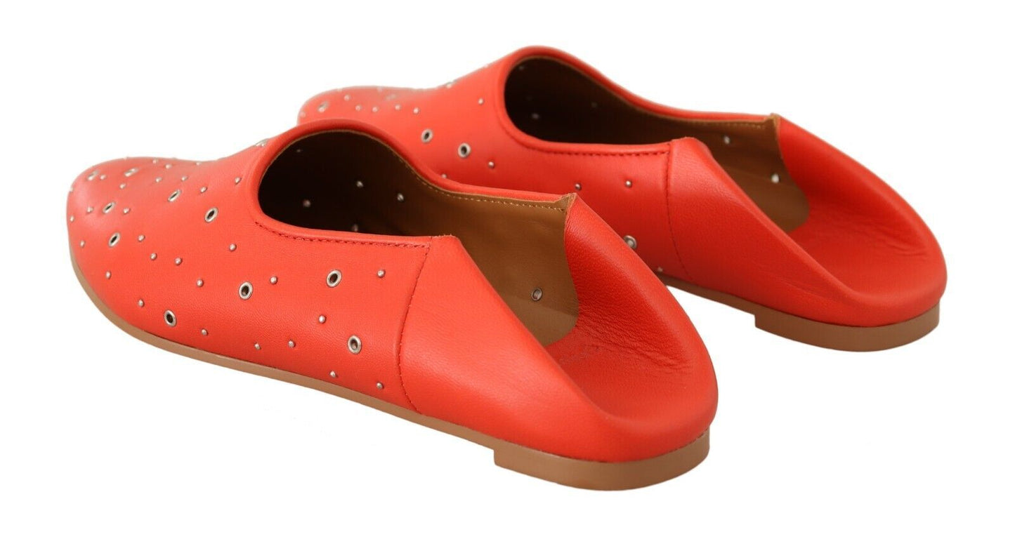 Elegant Orange Leather Flat Shoes