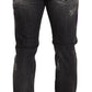 Elegant Gray Distressed Denim Jeans