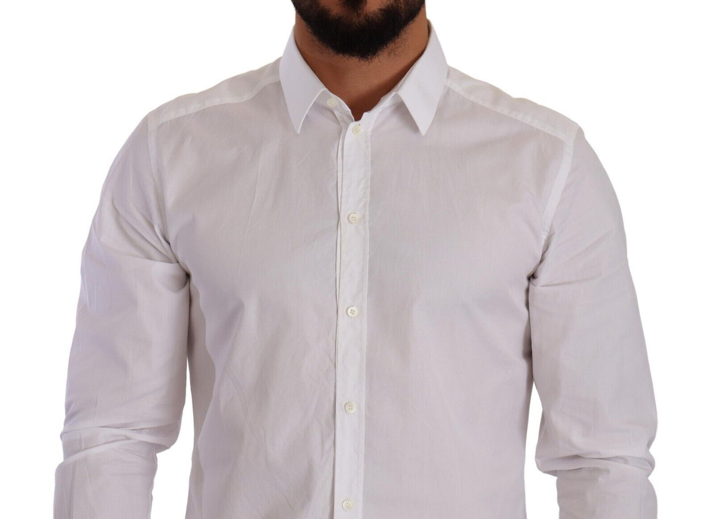 Elegant White Cotton Slim Fit Dress Shirt