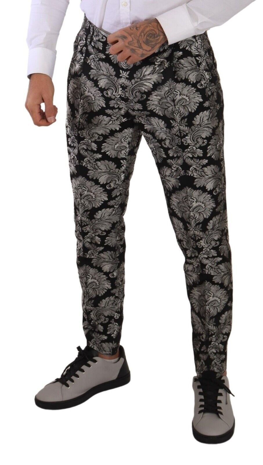 Silver Black Jacquard Dress Trouser Pants