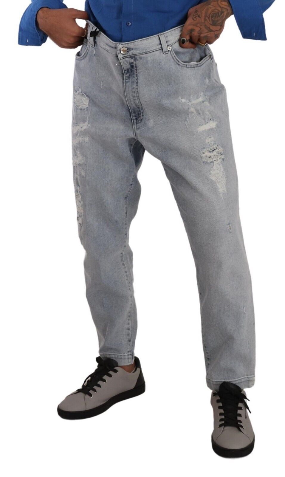 Elegant Slim Fit Tapered Light Blue Jeans