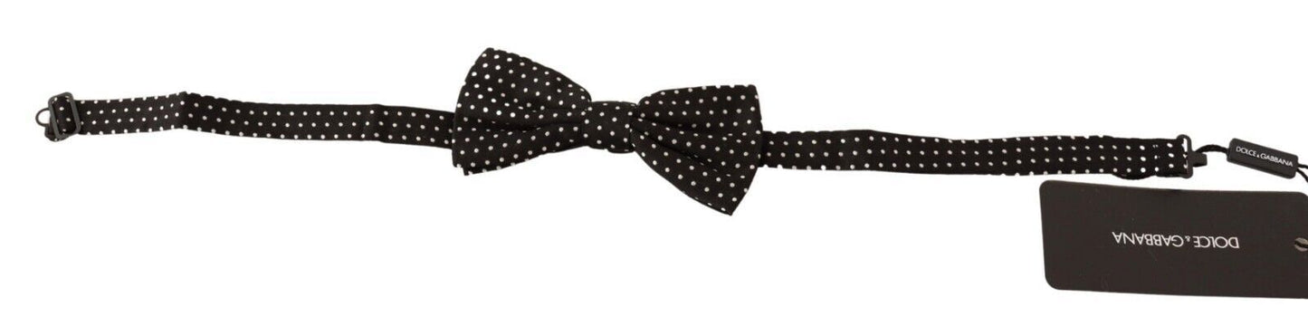 Elegant Black Silk Dotted Bow Tie