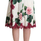 White Rose Print High Waist Midi A-line Skirt
