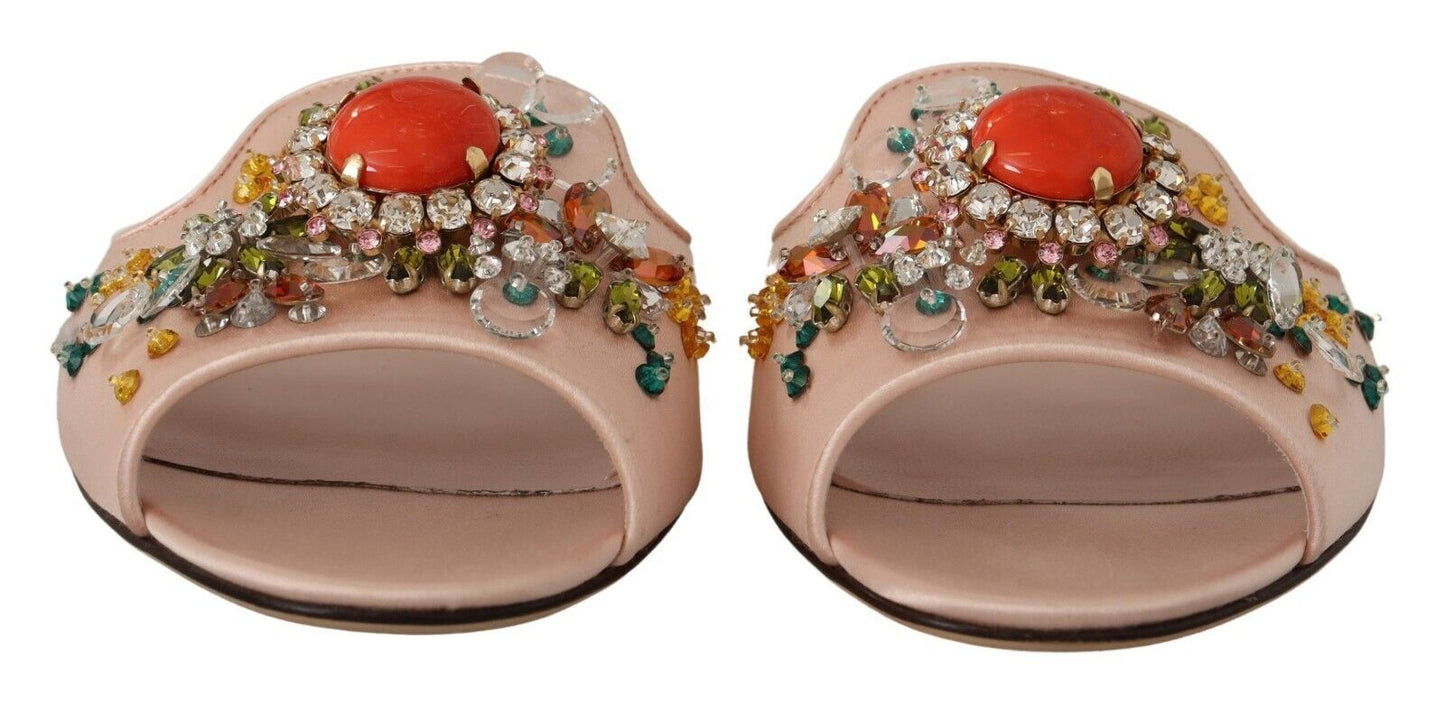 Crystal-Embellished Leather Slide Flats