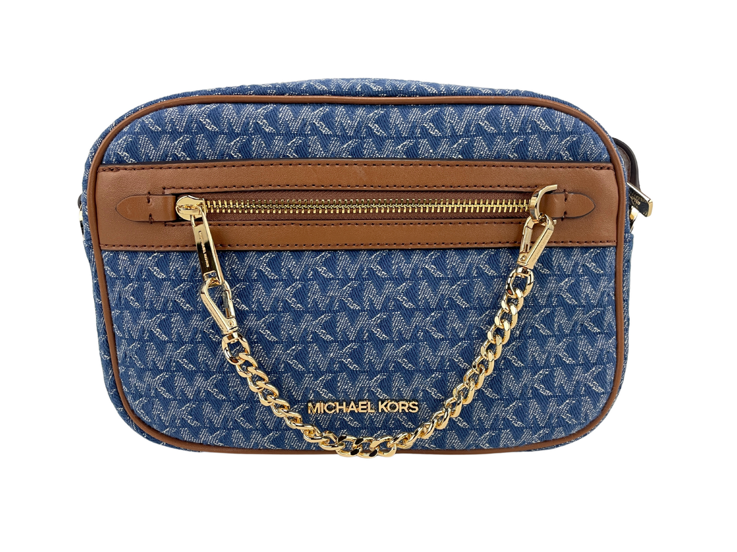 Jet Set East West Denim Signature Zip Chain Crossbody Bag Purse